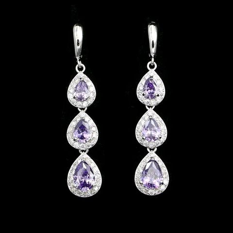 Water Drop 925 Sterling Silver Earrings for Women Purple Cubic Zirconia White Crystal Long Earrings ► Photo 1/4