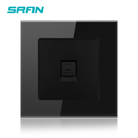 SRAN Wall Internet Socket Crystal Tempered Glass Panel 86mm*86mm RJ45 Socket For Computer Network Card Interface Black A601-030B ► Photo 1/6