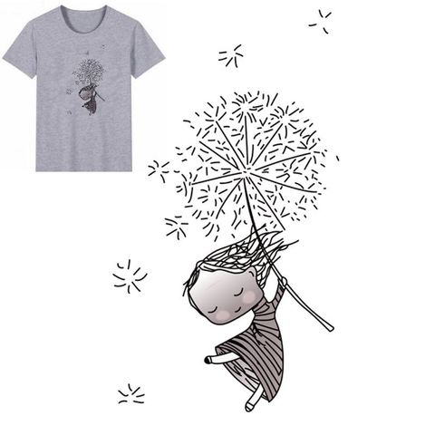 25x14cm Dandelion girl Iron on Patches For DIY Heat Transfer Clothes T-shirt Thermal transfer stickers Decoration Printing ► Photo 1/5