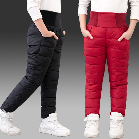 Teenage Boys Girls Winter Pants Cotton Padded Thick Warm Trousers Kids Waterproof Ski Pants 10 12 YElastic High Waisted Leggings ► Photo 1/6