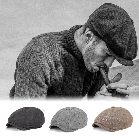 Vintage Beret Hat Men Beret Herringbone Gatsby Tweed Peaky Blinders Hat Newsboy Beret Hat Spring Flat Peaked Beret Hats Hats ► Photo 1/6