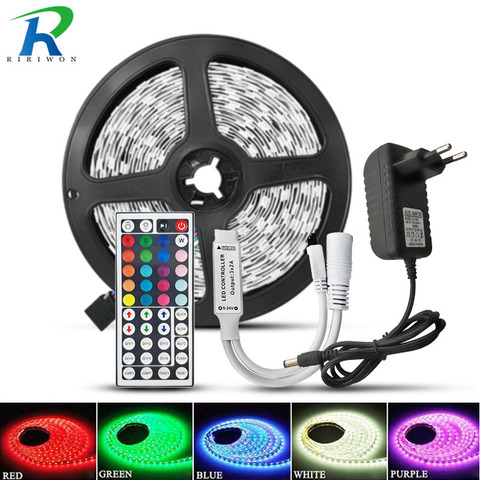 RiRi won SMD5050 RGB LED Strip Light 5M 10M 30Leds/m DC 12V Tape Ribbon Diode Flexible Waterproof 44keys Controller Adapter Set ► Photo 1/6