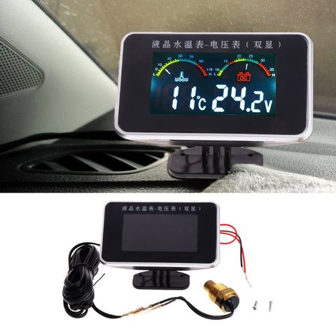 1 Pc DC 12V/24V Vehicle Car LCD Water Temperature Meter Thermometer Voltmeter Gauge 2in1 Temp & Voltage Meter 17mm Sensor ► Photo 1/6