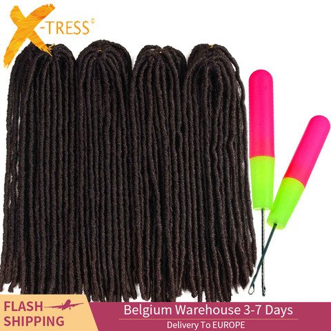 Synthetic Braiding Hair Extensions Dreadlocks Ombre Brown Color X-TRESS Soft Straight Faux Locs Crochet Braids Hair For Women ► Photo 1/6
