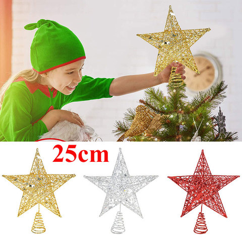 25cm Big Gold Sliver Glitter Christmas Tree Top Star Decorations For Home Exquisite Iron Art Ornament Xmas Party New Year Decor ► Photo 1/6