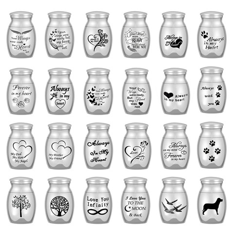 24 Styles Set of 3 Pcs Mini Urns For Human Ashes Cremation Keepsake Container Jar Metal Memorial Pet Ashes Holder Silver ► Photo 1/6