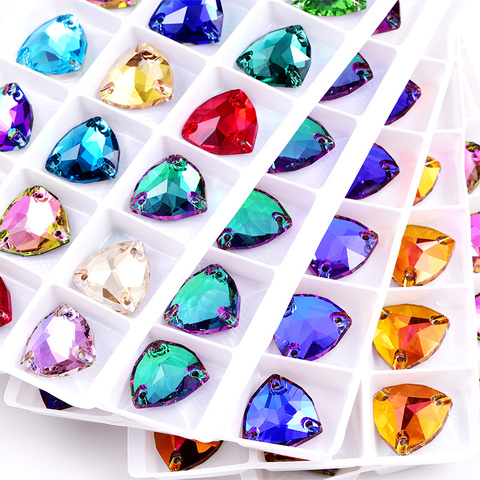 AAAAA Top Quality Glass Sew On Rhinestones Flatback Fat Triangle Glass Stone 20 Colors 18pcs Crystal Costume Decorations B3889 ► Photo 1/6