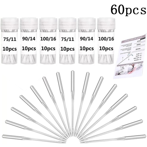 Imzay 60PCS Universal  Silver Sewing Machine Needles Size 11, 14, 16, Ball Point Head Jeans&General Home Stainless Steel Needles ► Photo 1/6