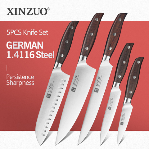XINZUO High Quality 3.5+5+8+8+7 inch Paring Utility Cleaver Chef Santoku Knife Stainless Steel Cook Tools Kitchen Knives Sets ► Photo 1/6