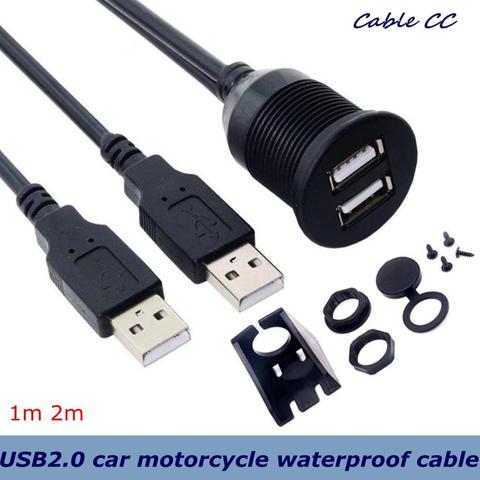 1M/2M USB2.0 Flush Mount Cable Double/Single USB Port Extension Flush Dashboard Panel Mount Cable for Car Boat Motorcycle ► Photo 1/5