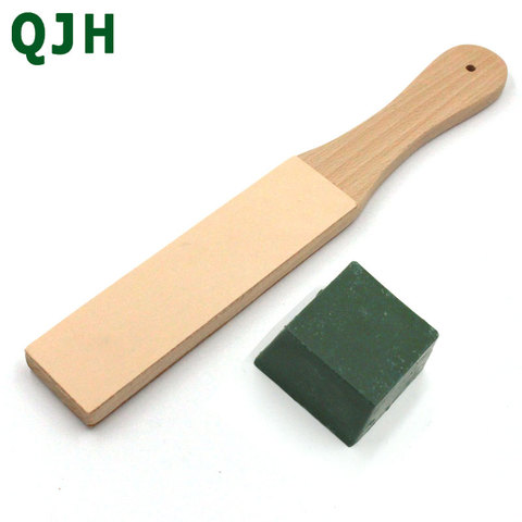 QJH Knife Sharpener Wooden Handle Leather Sharpening Tools Strop Handmade Razors Polishing Board And Polishing Wax Leather Paste ► Photo 1/6