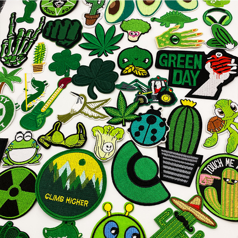 Green Embroidery Patches for T-shirt Avocado clover bird dinosaur epaulettes Iron on Stripes Appliques Clothes Stickers Badges ► Photo 1/6