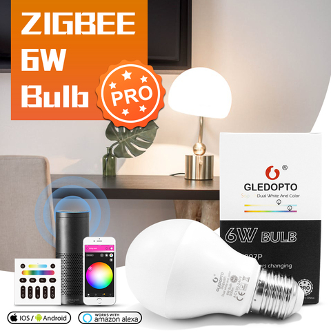 GLEDOPTO ZigBee 3.0 Smart LED Bulb Pro RGBCCT E27 E26 6W Light Bulb Work with Amazon Echo Plus SmartThings APP/Voice/RF Remote ► Photo 1/6