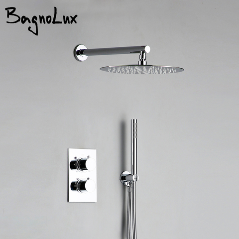 Solid Brass Chrome Shower Bathroom Faucet Ceiling Wall Arm Diverter Mixer Handheld Spray Sets With 8-12