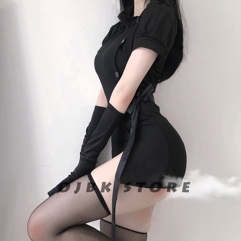 Black Nurse Erotic Costume Maid Uniform Cosplay Lingerie Women Role Play Outfit Hot Sexy For Girls Cool Gothic Punk Style Gifts ► Photo 1/5