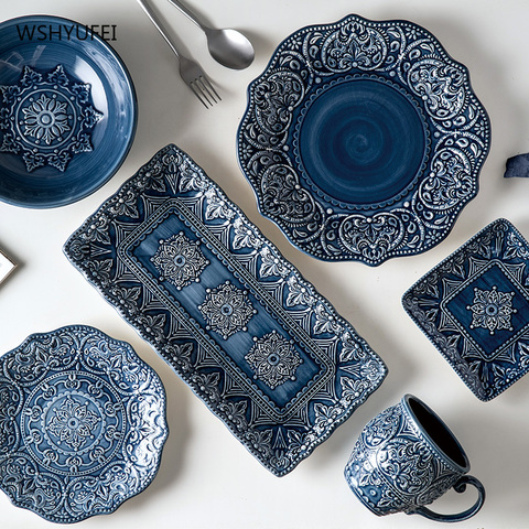 Ceramic Dishes And Plate Dessert Steak Set Household Kitchen Tableware Rice Bowl Set Tulip Ceramic Dessert Noodle Bowl ► Photo 1/6