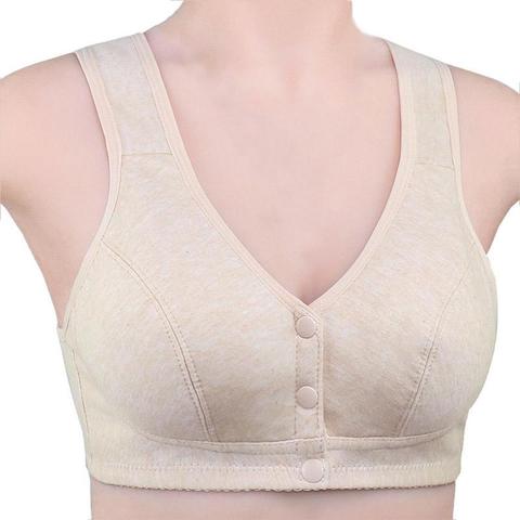 New Cotton Vest-type Middle-aged and Elderly Bra Solid Color Large Size Without Steel Ring Front Button Underwear ► Photo 1/6