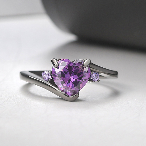 ZHOUYANG Love Heart Rings For Women Wedding jewellery Purple Zircon Black Gold Color Engagement Gifts Jewelry Wholesale R110 ► Photo 1/6