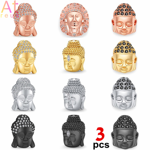 3Pcs Buddha Head Charm Beads Copper Inlay AAA Zircon Indian's Guanyin Spacer Rosary Beads For DIY Jewelry Making Bracelet Anklet ► Photo 1/6