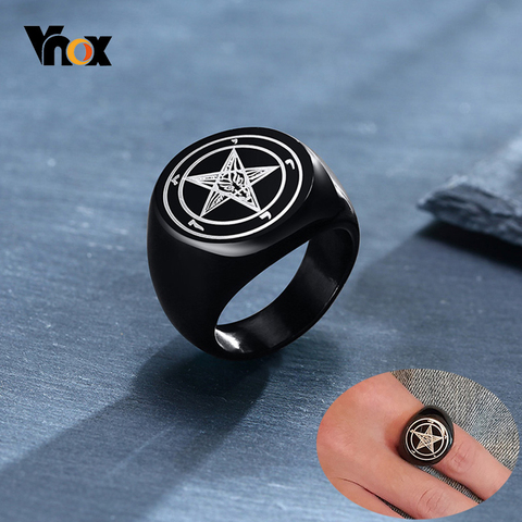 Vnox Men's Cool Satan Lucifer Signet Rings Black Color Stainless Steel Rock Punk Custom Engrave Male Jewelry ► Photo 1/6