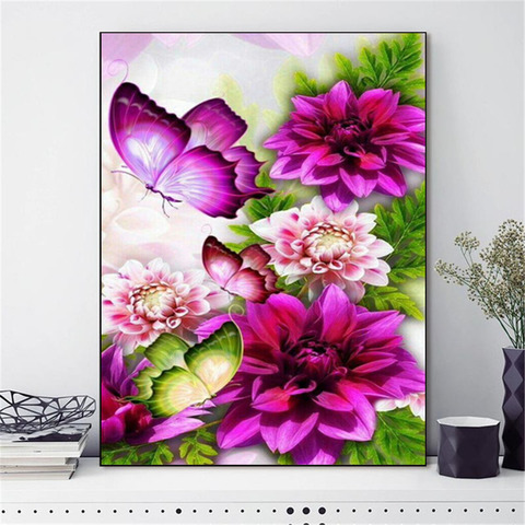 HUACAN DIY Cross Stitch Flowers And Butterfly Cotton Thread Painting Embroidery Kits Needlework 14CT Home Decoration ► Photo 1/6