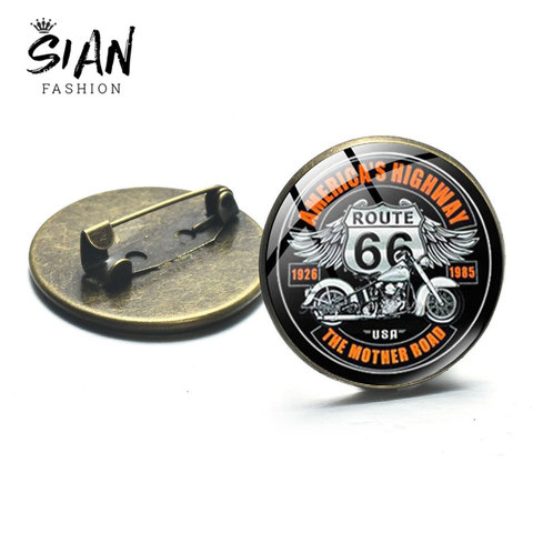 SIAN Classic US Route 66 Brooch Pin Jewelry Art Photo Glass Dome Cabochon Lapel Pins Brooches Resin Badges Gifts For Men Women ► Photo 1/6