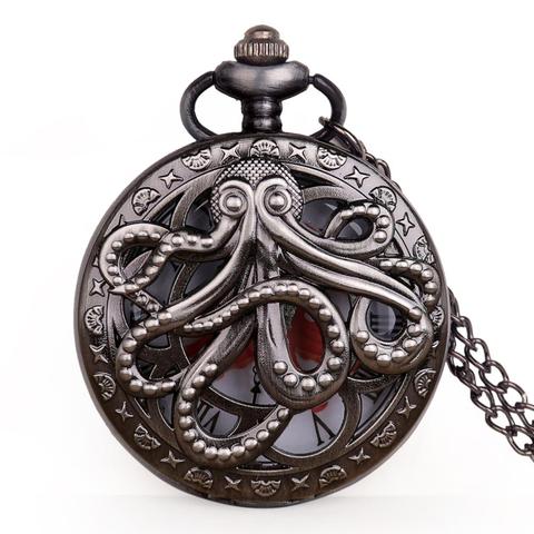 Vintage Steampunk Hollow Octopus Quartz Pocket Watch with chain Black/Bronze Necklace Pendant Fob Watch for Kids Men Women Gift ► Photo 1/6