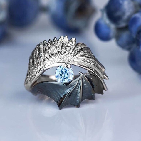 Vintage Devil Wing Blue Crystal Rings Personality Gothic Style Punk Cool Women's Ring Cocktail Ring Anniversary Gift Jewelry ► Photo 1/5