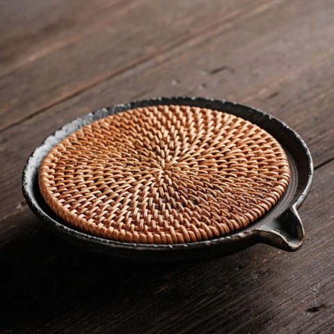 Rattan Mat Pot Bearing Large Circular Creative with Ceramic Water Hu Dian Handmade Tea Accessories Tea Tray Kung Fu Tea Set ► Photo 1/5