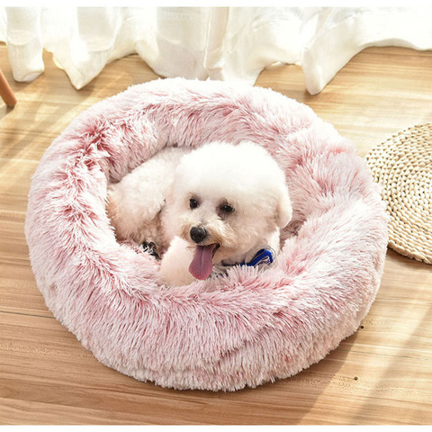 Long Plush  Fluffy Pet Dog Bed Claming Dog Beds Donut Round Cat Dog Bench Soft Warm Chihuahua Kennel Large Mat Pet Supplies ► Photo 1/6