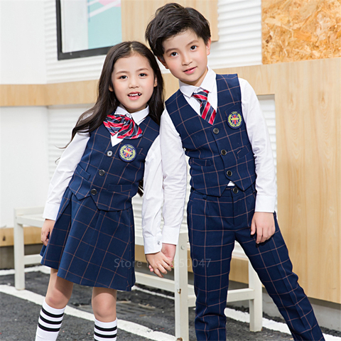 Children Korean Japanese Kindergarten Primary School Uniform Boy Girl Academic Navy Kawaii Waistcoat Vest Tie Clothing Set Suit ► Photo 1/6