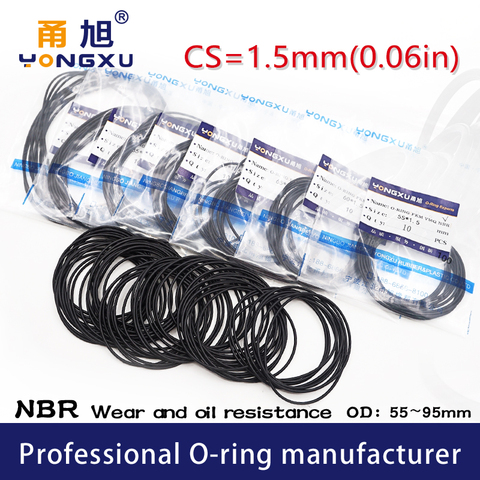 10PCS/Lot Black NBR Sealing O-Ring CS1.5mm OD55/60/65/70/75/80/85/90/95*1.5mm O Rings Seal Rubber Nitrile Gasket Oil Ring Washer ► Photo 1/6