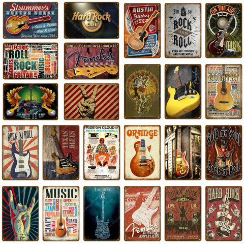 Music Guitar Jam Pop Metal Sign Bar Wall Decoration Vintage Metal Signs Home Decor Rock Roll Fender Painting Plaque ► Photo 1/6