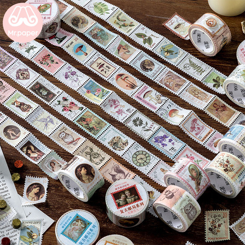 Mr Paper 8 Designs Retro Post Office Plant Bullet Journaling Stamp Tapes Scrapbooking Deco Sticker Masking Tapes Easy to Tear ► Photo 1/6