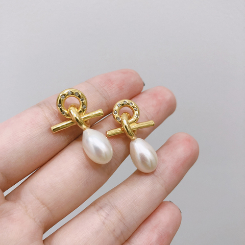 Zirconia Natural Pearl OT Chain Earrings Women  Jewelry Punk Party Runway Classic Gothic  Korean Japan Hiphop Top Fancy ► Photo 1/6