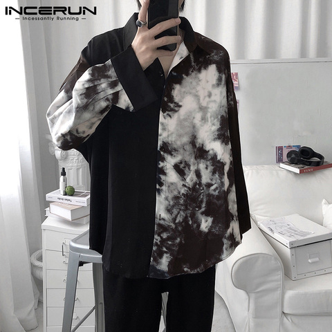 Men Casual Shirt Spring Print Patchwork Lapel Long Sleeve Streetwear Tops 2022 Korean Loose Fashion Shirts Camisas 5XL INCERUN 7 ► Photo 1/6