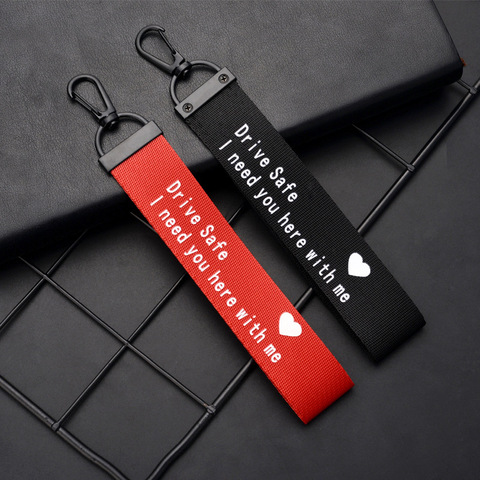 Black Red Ribbon Key Chain Women Men Drive Safe I need you here with me Phone Case Wallet Keychain Couple Key Lanyard porte clef ► Photo 1/6