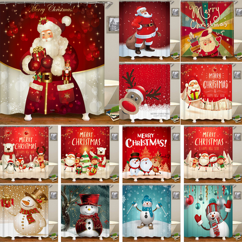 Christmas Printed Bathroom Shower Curtain Snowman Santa Claus Elk Waterproof Polyester Fabric Bath Curtains Home Decoration ► Photo 1/6