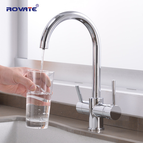 ROVATE 3-Way Sink Faucet Purified Water Hot and Cold Mixer Tap, Dual Handle Drinking Water Filter Kitchen Faucet Deck Mounted ► Photo 1/6