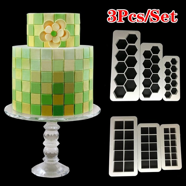 3PCS Geometric Plastic Fondant Cookie Cutter Cake Mold Cupcake Decor Tools Set 