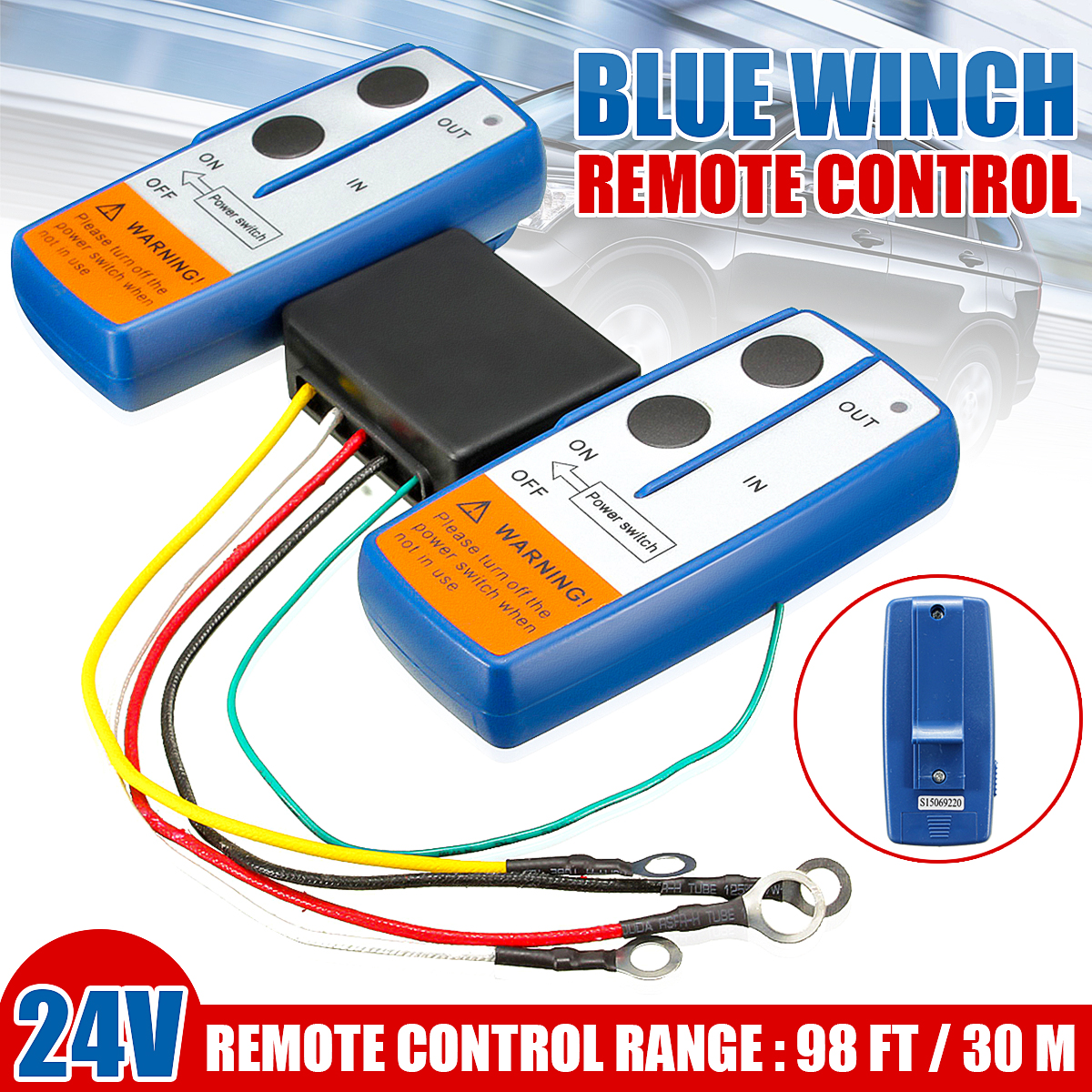 24V 98 feet/ 30 m Universal Car Wireless Winch Crane Remote Control Controller With Twin Handset Remote Range blue color ► Photo 1/6