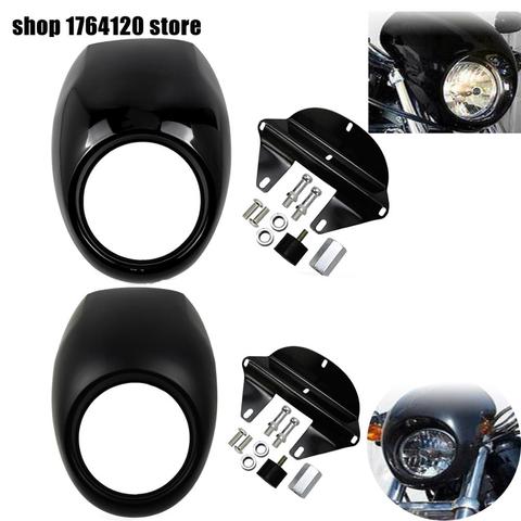 Motorcycle Head light Mask Headlight Fairing Front Fork Mount Kits For Harley Dyna Street Bob Sportster XL 883 1200 1973-Up ► Photo 1/6