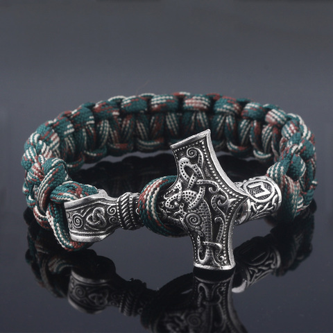 Ancient Norse Viking Men Bracelets Thor Mjolnir Hammer Paracord Amulet Runes Beads Hand Made Rope Wrap Scandinavian Bangles Gift ► Photo 1/6