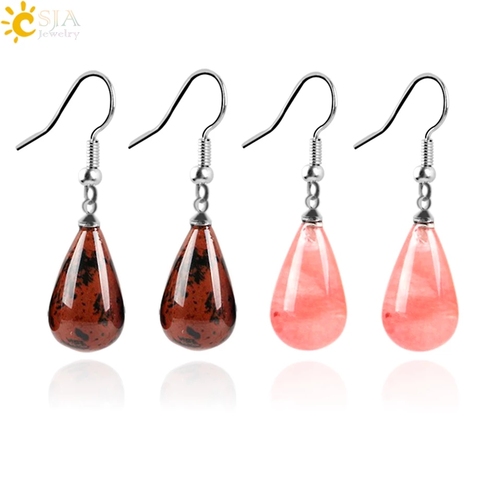 CSJA 16 Colors Classic Tear Water Drop Natural Stone Beads Crystal Pendant Dangler Dangle Earring Women Jewelry Decoration E108 ► Photo 1/6