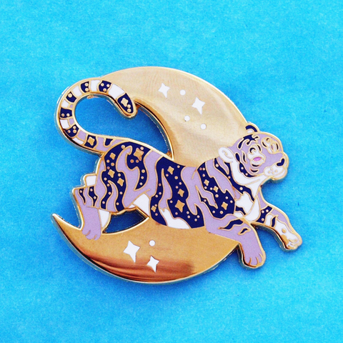 Galaxy Stars Moon Tiger In The Sky Hard Enamel Pin Unique Gorgeous Pastel Animals Gold Brooch Badge Backpack Jewelry Gift ► Photo 1/3