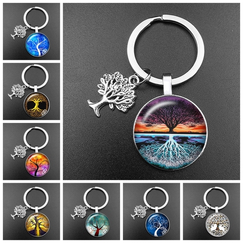 New Crystal Glass Tree of Life Keychain Art Photo Glass Pendant Keychain Tree of Family Gift Jewelry Charm Bag Souvenir Key Ring ► Photo 1/6