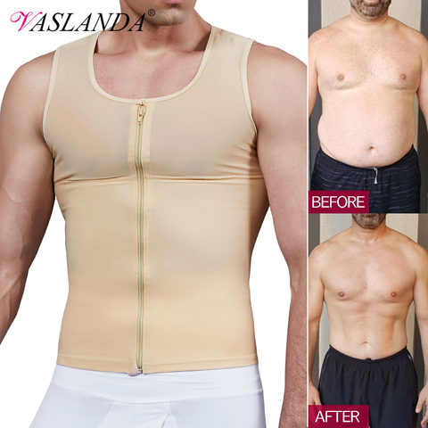 Men Slimming Body Shaper Belly Chest Moob Compression Vest Shirt