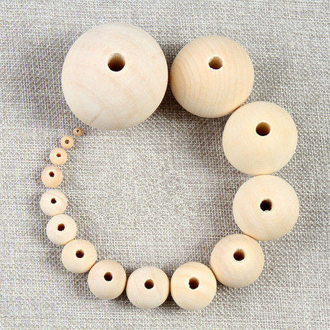 DIY 4-35mm Natural Wood Beads Spacer Wooden Beads Eco-Friendly Unfinished Wood Color Balls Lead-Free Baby Charms perle en bois ► Photo 1/4