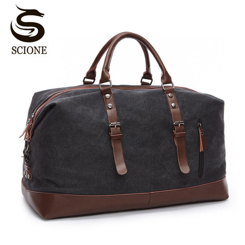 Scione Canvas Leather Men Travel Bags Carry on Luggage Bag Men Duffel Bags Travel Tote Large Weekend Bag Overnight Male Handbag ► Photo 1/6
