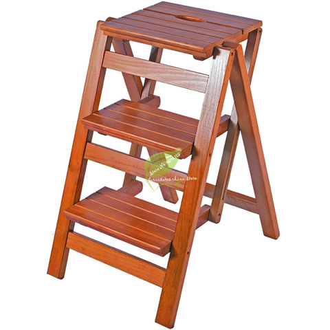 Durable Household Multi Function Step Ladder Stool Foldable Solid Wood Three   Indoor Climbing Wooden ► Photo 1/6